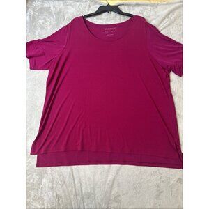 Women’s Susan Graver liquid knit modern essentials blouse magenta pink Plus 3X